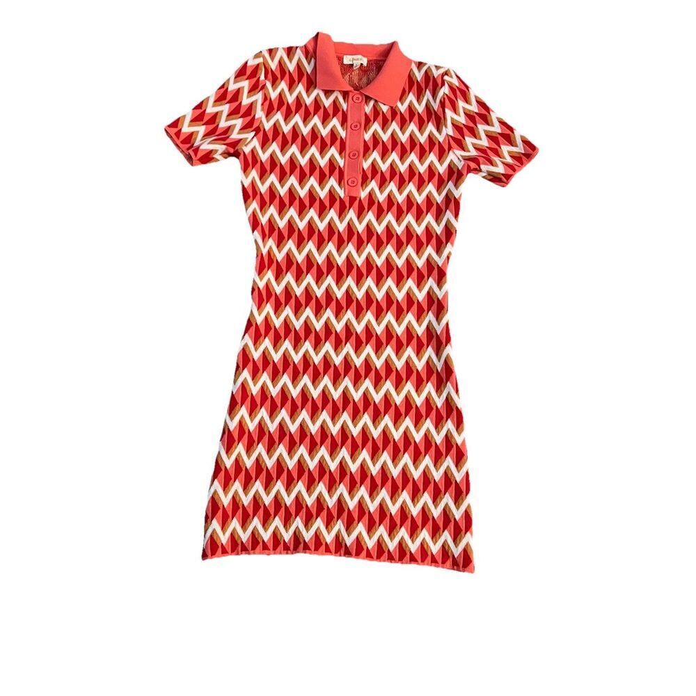 A Peach Sweater Dress Large Polo Shirt‎ Dress Bodycon Chevron Stretch
